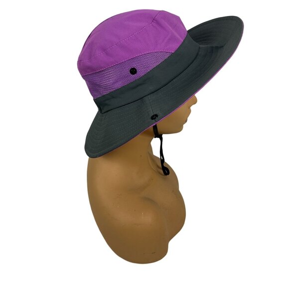 Sun Shade Purple & Gray Wide Brim Hat With Chin Strap & Mesh Panels - Picture 5 of 7